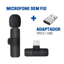 Microfone Sem Fio Plug And Play + Adaptador Tipo C Para USB