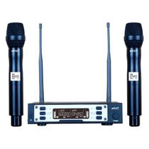 Microfone Sem Fio Profissional, Duplo, Digital, com Receptor de LCD e 2 Microfones de Mão