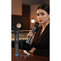 Microfone Sem Fio Profissional LED Recarregável Preto