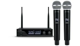 Microfone Sem Fio SounDigital SD402 Profissional Duplo UHF Digital Cardioide Dinâmico Eventos Shows Igrejas Karaokê