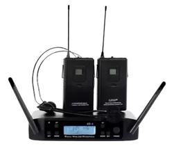 Microfone Sem Fio Uhf Duplo Auricular + Lapela