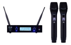 Microfone Sem Fio Uhf Duplo Dylan Dw 902 Power 200 Canais Cor Preto