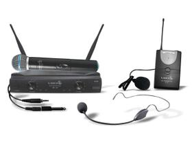 Microfone Sem Fio UHF Duplo Mão, Headset, Lapela e Instrumento Lyco UH-02MHLI