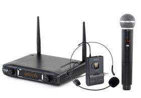 Microfone Sem Fio Vokal Duplo Mão e Headset UHF VS148DMH Microfone Sem Fio Vokal Duplo Mão e Headset UHF VS148DMH