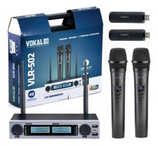 Microfone Sem Fio Vokal Vlr502 Duplo Uhf C/ Baterias Lithium Microfone Sem Fio Vokal Vlr502 Duplo Uhf C/ Baterias Lithium