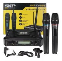 Microfone SKP Profissional Sem Fio UHF600 Pro Duplo c/ Case