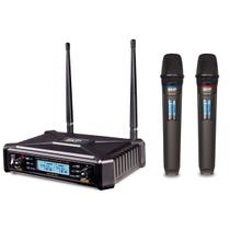 Microfone Uhf-600 Duplo De Mão Multifrequência Sem Fio Sauhf600pro