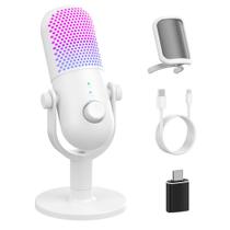 Microfone USB GUEVWES Condenser para jogos de PC com suporte branco