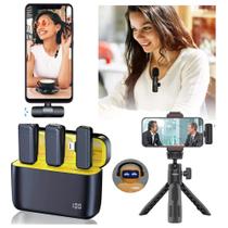 Microfone Wireless 2.4 Ghz Bluetooth Lapela Duplo Para Tipo-C 15,16 e Androide Microfone Wireless 2.4 Ghz Bluetooth Lapela Duplo Para Tipo-C 15,16 e Androide