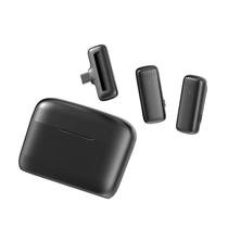 Microfones de lapela duplos sem fio para Android tipo-c, microfone de lapela plug and play 2.4g com estojo de carregamento para gravação de vídeo ao vivo