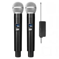 Microfones Duplo Sem Fio Um Receptor Voz Dinâmica Visor Digital Qualidade Áudio 20 a 50MT Recarregável Palestra Igreja - TOMATE