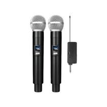 Microfones Sem Fio Duplo Profissional Dinâmico Para Shows Eventos Igreja Cor Preto