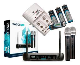 Microfones Vokal Sem Fio Duplo Vws-20 Plus Vhf Recarregável Microfones Vokal Sem Fio Duplo Vws-20 Plus Vhf Recarregável