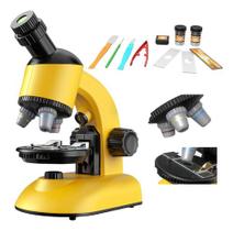 Microscópio Biológico Laboratório Led 1200x Didatico Toy Lad Cor:Amarelo