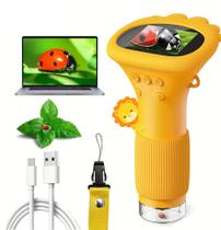 Microscópio Digital Infantil 1000x De Ampliação Com Tela HD, Luz LED, Câmera E Vídeo - Amarelo