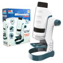 Microscópio Infantil Portátil Didático Com Iluminação E Ampliador 60x 120x Suporte De Celular Dm Toys