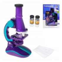 Microscopio infantil portatil laboratorio escolar ciencias luz led 100x 200x 450x com acessorios menino menina roxo