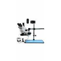 Microscopio trinocular 7050 branco + braço preto articulado