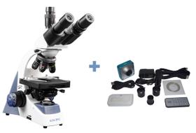 Microscópio Trinocular Otica Finita Acromatico Led Aumento 1600x com Câmera para Microscópio 34MP HDMI USB Cor:BrancoVo