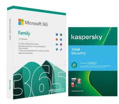 Microsoft 365 Family 1 licença para até 6 usuários, Assinatura 12 meses + Kaspersky Antivírus Total Security, 5 dispositivos Licença 12 meses