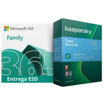 Microsoft 365 Family 1 licença para até 6 usuários, Assinatura 12 meses Kaspersky Antivírus Total Security, 5 dispositivos