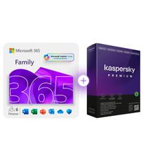 Microsoft 365 Family 1 licença para até 6 usuários, Assinatura Anual + Kaspersky Antivírus Premium, 5 dispositivos
