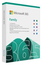 Microsoft 365 Family 12 meses 6 usuários. PC/Mac/Iphone/tablet. Ativação necessária. Produto físico