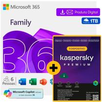 Microsoft 365 Family com Copilot: 6 usuários + Kaspersky Antivírus Premium para 5 dispositivos L