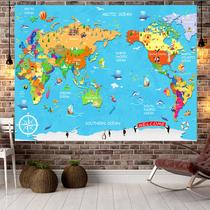 Microtecido para pendurar na parede Tapeçaria World Map 150x110cm Microtecido para pendurar na parede Tapeçaria World Map 150x110cm