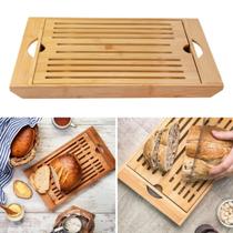 Migalheira Tábua De Corte De Pão Bolo Em Bambu C/Bandeja Migalheira Tábua De Corte De Pão Bolo Em Bambu C/Bandeja