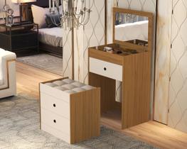 MIini Penteadeira Camarim C/Cômoda Olivia 3 Gavetas 100% Mdf C/espelho Banqueta