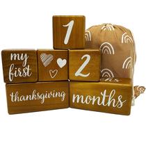 Milestone Blocks Pondering Pine Baby Natural Wood 6 blocos