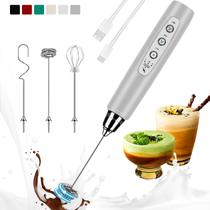 Milk Frother Colarlemo, portátil, recarregável com 3 batedores, prata