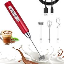 Milk Frother Wand Nahida Red, recarregável com 3 cabeças e 3 velocidades