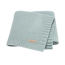 mimixiong Baby Blanket Knit Swaddle Cobertor Soft Warm Crochet Neutro Recebendo Cobertor de Bebê Unissex para Meninos e Meninas Azul Empoeirado 40 x 30 polegadas