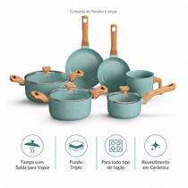 Mimo Style Conjunto de Panelas Cerâmica Antiaderente 6 Peças Pratic Cook Green PJ6STGR para Fogão Indução com Revestimento Cerâmico e Alças SoftTouch