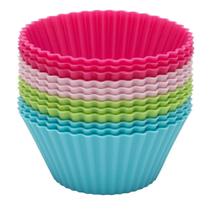 Mimo Style Jogo de Formas de Silicone 12 Peças Para Muffins Cupcake Mini Bolos Redondo Forminhas Multicor