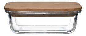 Mimo Style Pote de Vidro Retangular Com Tampa De Bambu 1040ml. Armazene Diversos Alimentos Mantenha-os Frescos, Preserve-os Por Mais Tempo. Resistente
