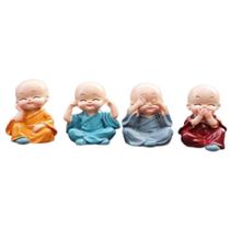 Mini 4 Monges/Budas Em Cerâmica Enfeite Decorativo 5cm