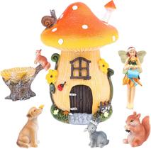 Mini acessórios de jardim de fadas com estatuetas de fadas (6 unidades), enfeites de flores, cães, coelhos, esquilos e cogumelos