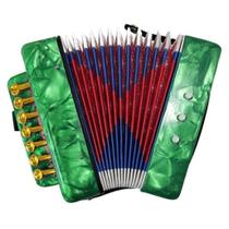 Mini Acordeon Sanfona Infantil 3 Baixos 7 Notas Musicais Verde