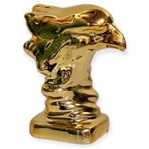 Mini Águia Decorativa em Cerâmica Dourada 4x7,5cm Vencedor