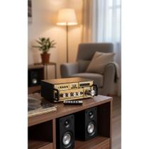 Mini Amplificador Dourado Bluetooth USB MP3 FM Karaoke