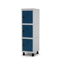 Mini Armário Guarda Volume Locker Roupeiro 1 Vão 3 Portas MGRP501/3 Cinza e Azul Del Rey - Pandin