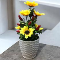 Mini Arranjo Artificial Mini Girassol Com Pimenta Decoração Artificiais Festa