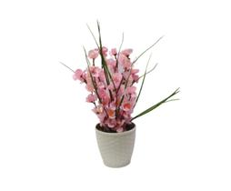 Mini Arranjo Cerejeira Sakura Artificial - Vaso Rattan Branco - JL FLORES ARTIFICIAIS