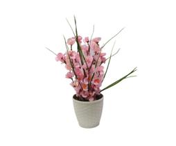 Mini Arranjo Cerejeira Sakura Artificial - Vaso Rattan Branco