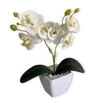 Mini Arranjo De Orquídea Siliconada Toque Real No Vasinho Quadrado - Flor Artificial Colorida