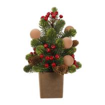 Mini árvore de Natal 34 cm com bagas vermelhas e pinhas