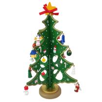 Mini Arvore de Natal 3D Madeira com Enfeites Natalino Decoração Mesa Sala Casa Papai Noel Boneco de Neve Pinheiro